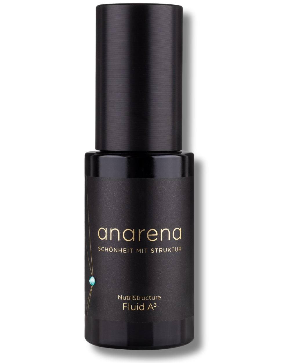 Anarena Fluid A3 – innovatives Pflegefluid in einer eleganten schwarzen Flasche mit goldenen Akzenten.