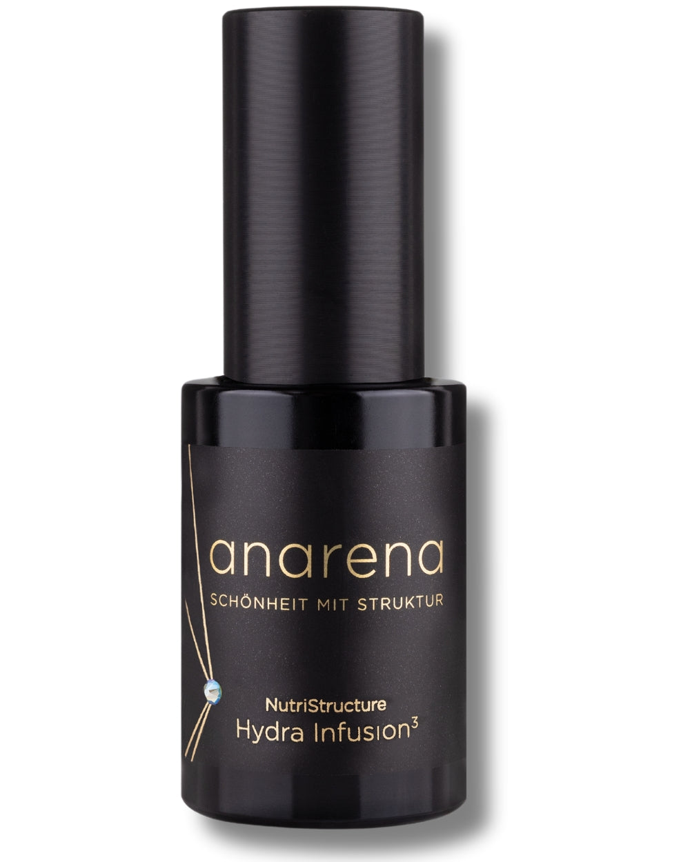 Anarena Hydra Infusion – feuchtigkeitsspendendes Serum in einer edlen schwarzen Verpackung mit goldenen Akzenten.